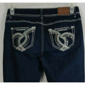 Maurices Women's Distressed Ripped Sequined Thick Stitched Bootcut Jeans Sz 7/8